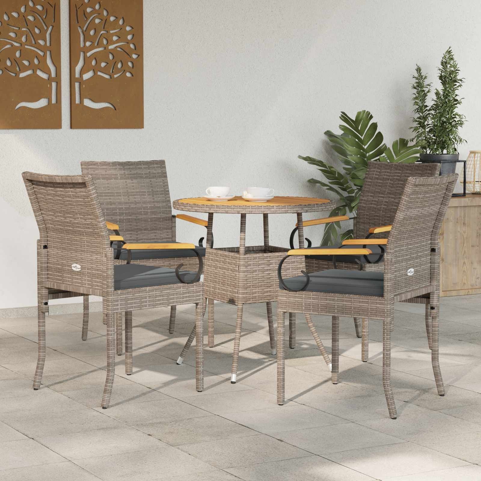 vidaXL Krzesła ogrodowe 4 pcs Szary i ciemnoszary Poli Rattan i Akacja 42025886