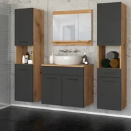 Meble łazienkowe - Zestaw Mebli Łazienkowych Umywalka Z Lustrem Słupek Dąb Wotan Szary Mat - miniaturka - grafika 1
