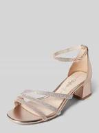 Sandały damskie - Sandały z obszyciem ozdobnymi kamieniami - miniaturka - grafika 1