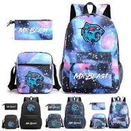 Torebki damskie - Mr Beast Lightning Cat Dzieci 3 sztuk / zestaw plecak tornister chłopcy dziewczęta plecak podróżny torba na ramię piórnik prezent Gwiazda Blue - miniaturka - grafika 1