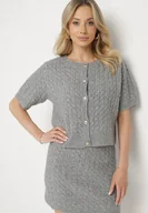 Swetry damskie - Szary Rozpinany Kardigan z Wełną Ozdobiony Guzikami i Tłoczeniem Ralzeki - miniaturka - grafika 1