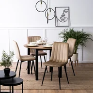 Stoły z krzesłami - Zestaw Stół Okrągły TEO 100 cm Dąb Złoty/Czarny i 4 Krzesła Tapicerowane IBIS Beżowe Welurowe Nowoczesne Loft - miniaturka - grafika 1