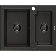 Zlewozmywaki - Mexen Carlos zlewozmywak granitowy 1,5-komorowy 582 x 475 mm, czarny/złoty metalik, syfon czarny - miniaturka - grafika 1
