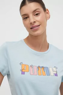 Koszulki sportowe damskie - Puma t-shirt bawełniany damski kolor niebieski - grafika 1