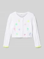 Swetry dla dziewczynek - kardigan z krojem regular fit z wyhaftowanym motywem na całej powierzchni - miniaturka - grafika 1