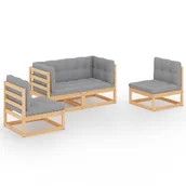 Meble ogrodowe - vidaXL 4-cz. zestaw wypoczynkowy do ogrodu, z poduszkami, lita sosna 3076429 - miniaturka - grafika 1
