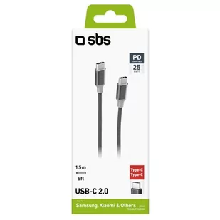 Kabel USB-C SBS 25W PD 1.5m Szary TECABLETCC20BK - Kable - miniaturka - grafika 2