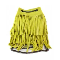 Torebki damskie - Zamszowa listonoszka ,worek frędzle,włoska skóra Vera Pelle Żółty WL45GL - miniaturka - grafika 1