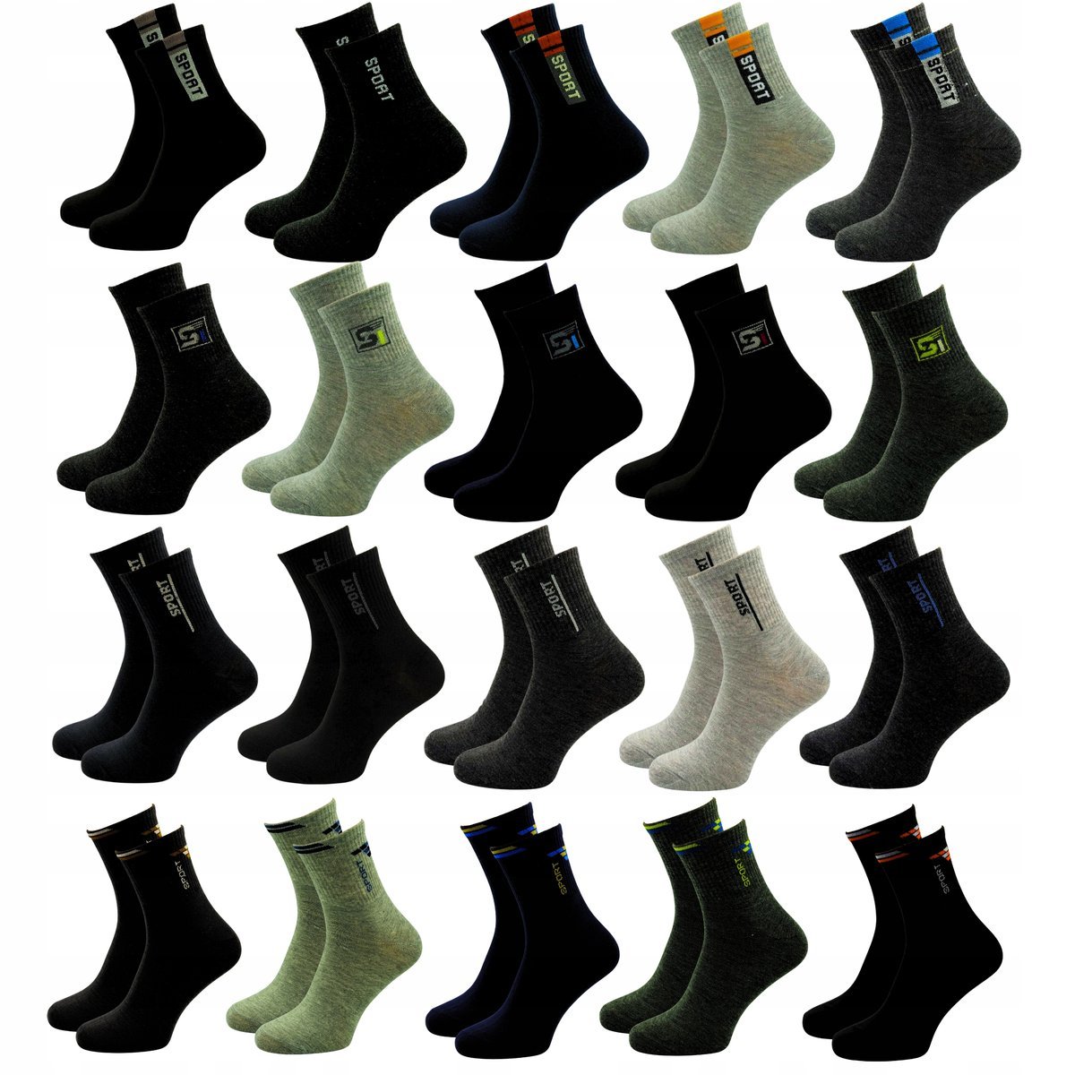 SKARPETY MĘSKIE DŁUGIE ZA KOSTKE BAWEŁNIANE SKARPETKI ZESTAW 20 PAR 39-42