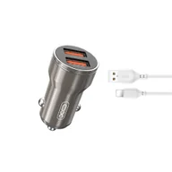 Ładowarki samochodowe - XO ładowarka samochodowa CC48 2x USB 2,4A szara + kabel Lightning - miniaturka - grafika 1