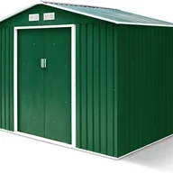 Altany ogrodowe - 2,37 m² Metalowa Szopa Ogrodowa Ocynkowana z Podstawą, 213 x 127 x 185 cm, Szopa na Narzędzia z Przesuwanymi Drzwiami i Oknami, 4,39 m³ Zielona - miniaturka - grafika 1