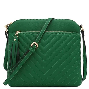 Pikowana średnia torba crossbody, z frędzlami, Kelly green, One Size - Torebki damskie - miniaturka - grafika 1