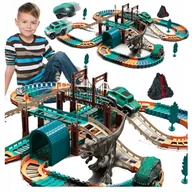 Zabawki interaktywne dla dzieci - MEGA TOR WYŚCIGOWY SAMOCHODOWY 2 AUTKA TUNEL MOSTY DINOZAUR PARK DINOZAURÓW - miniaturka - grafika 1