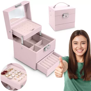 Pudełko Szkatułka Na Biżuterię Kuferek Organizer Massido Kolor Różowy - Pudełka i szkatułki - miniaturka - grafika 1