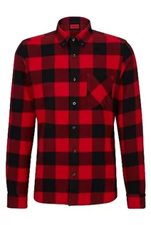 Koszule męskie - HUGO Ermann męska koszula flanelowa w kratkę Relaxed-Fit z bawełny ekologicznej, Open Pink693, XL - grafika 1