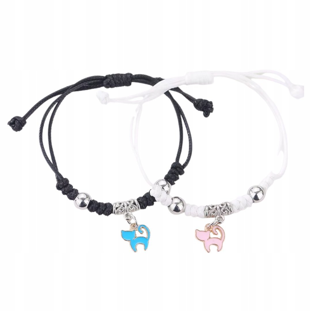 Bransoletki Przyjaźni Regulowane Kotki Czarna i Biała Zestaw 2 sztuki