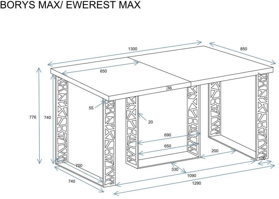 Stół rozkładany BORYS MAX 130250x85 beton ciemny ENDO