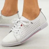 Półbuty damskie - Białe ażurowe skórzane półbuty, tenisówki damskie S.Barski 587 - S.BARSKI - miniaturka - grafika 1