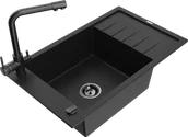 Zlewozmywaki z baterią - Mexen Elias zlewozmywak granitowy 1-komorowy z ociekaczem i baterią kuchenną Duero, czarny - 6511-77-671600-70-B - miniaturka - grafika 1