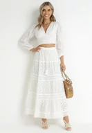 Spódnice - Biała Koronkowa Spódnica Maxi z Gumką w Pasie i Falbankami Daziya - miniaturka - grafika 1