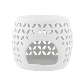 Świeczniki - Kominek porcelanowy zapachowy dekorowany w listki 10,5 x 10,5 x 8,5 cm biały - miniaturka - grafika 1