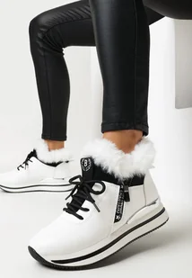 Białe Botki Sneakersy na Grubej Podeszwie z Futerkiem Biqilee - Botki damskie - miniaturka - grafika 1