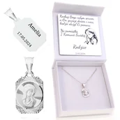 Biżuteria dla dzieci - Srebrny Naszyjnik Madonna Komunia Chrzest Grawer - miniaturka - grafika 1