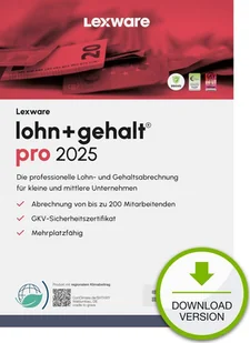 Program Lexware Lohn+Gehalt Pro 2025 - 1 Device, ABO - ESD-DownloadESD - Programy finansowe i kadrowe - miniaturka - grafika 1