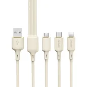 Kable USB - 3w1 Kabel przewód wzmacniany SR USB-A - USB-C / Lightning / microUSB 66W 1.2m beżowy - miniaturka - grafika 1