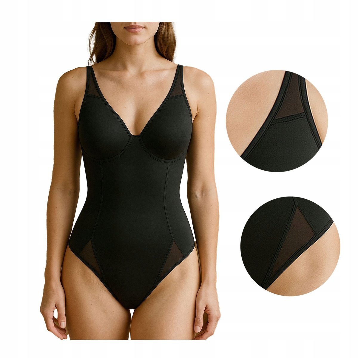 Body damskie czarne z fiszbinami z mikrofibry modelujące Infiore 85C