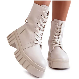 Sergio Leone Skórzane Ocieplane Botki Na Platformie Jasnobeżowe Telisa beżowy - Botki damskie - miniaturka - grafika 1