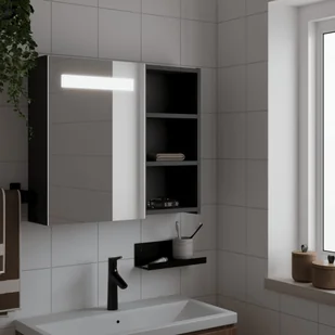 vidaXL Szafka łazienkowa z lustrem i LED, czarna, 60x13x52 cm - Szafki łazienkowe - miniaturka - grafika 1