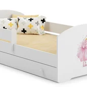 Łóżka dla dzieci i młodzieży - Białe Łóżko Dziecięce w Stylu Skandynawskim z Motywem Księżniczki z Koroną 160x80 cm z Szufladą – Zawiera Materac Piankowy, Stelaż - miniaturka - grafika 1