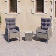 Meble ogrodowe - 3-częściowy zestaw ogrodowy bistro, rattan PE i szkło, szary - miniaturka - grafika 1