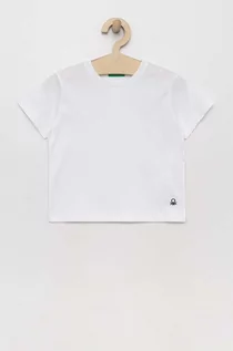 Koszulki i topy damskie - United Colors of Benetton t-shirt bawełniany dziecięcy kolor biały gładki - grafika 1