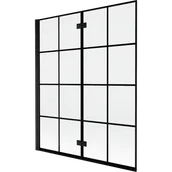 Parawany nawannowe - Mexen Mist parawan nawannowy 2-skrzydłowy lewy 140 x 150 cm, czarna kratka, czarny - 8A9-140-002-70-77-L - miniaturka - grafika 1