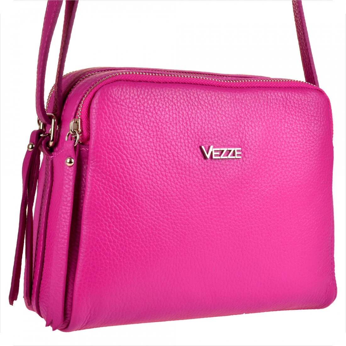 Modna skórzana listonoszka damska M róż fuksja