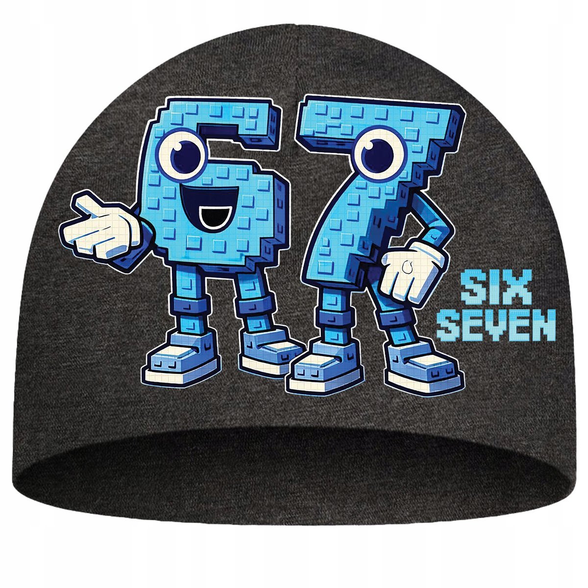 Czapka Bawełniana Przejściowa Dziecięca Six Seven 67 Brainrot Ciemno Szara