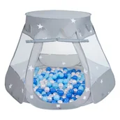 Namioty i tipi dla dzieci - Selonis, namiot zamek z piłeczkami 6cm szary: babyblue-niebieski-perła 105x90cm/300piłek - miniaturka - grafika 1