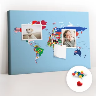Szkolna Tablica korkowa 60x40 cm, Kolorowe Pinezki, wzór Mapa flag - Tablice i flipcharty - miniaturka - grafika 1