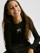 Bluzki dla dziewczynek - Reserved - Prążkowana koszulka z aplikacją - czarny - miniaturka - grafika 1