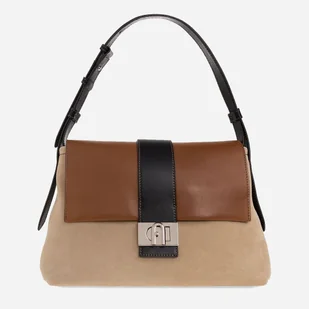 Skórzana teczka damska Furla Charlotte M Shoulder Bag WB00472BX12041480S1057 Greige/Cognac (8050597206059) - Torebki damskie - miniaturka - grafika 1