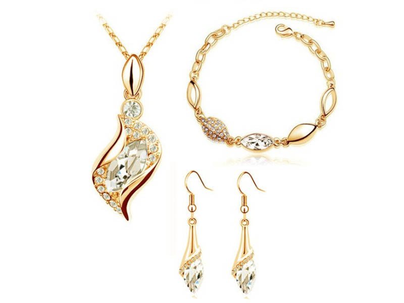 Komplet Biżuterii Z Białymi Cyrkoniami Łezki