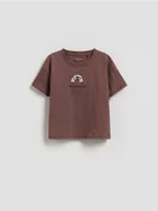 Bluzki dla niemowląt - Reserved - Bawełniany t-shirt z nadrukiem - ciemnofioletowy - miniaturka - grafika 1