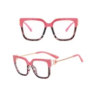 Okulary korekcyjne, oprawki, szkła - Damskie kwadratowe okulary zerówki do komputera BLUE LIGHT z flexami 25130E - miniaturka - grafika 1