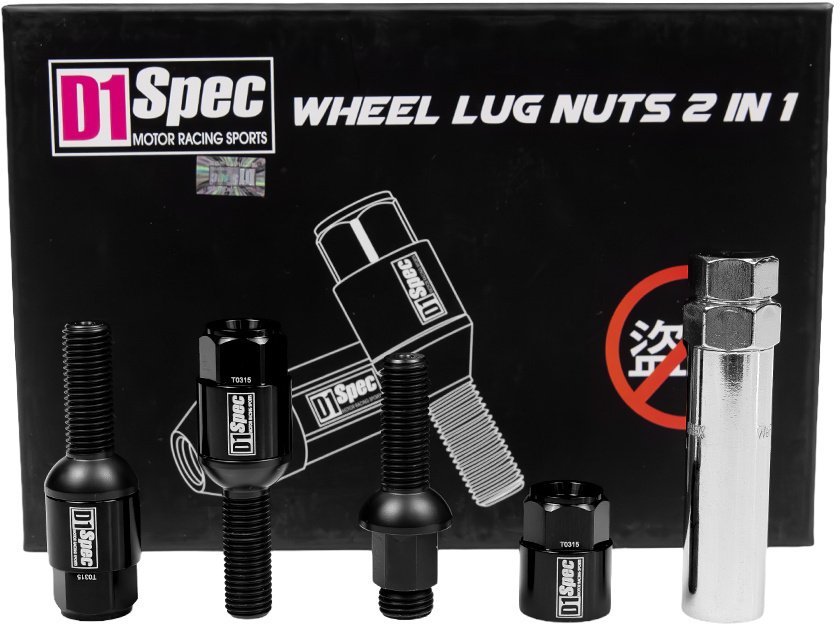 Śruby do kół D1Spec Heptagon 2w1 Stal M12x1,5 33mm Kula Czarne