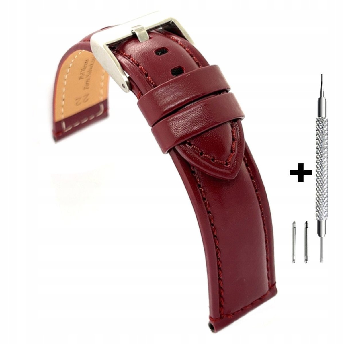 Bordowy pasek 24 mm skórzany DILOY 363.24.4 + dwa teleskopy i narzędzie