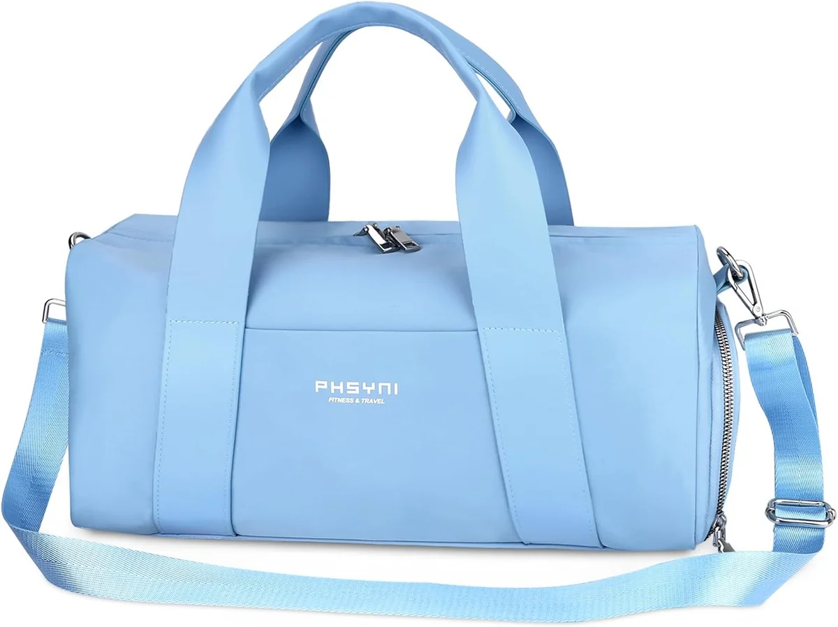 Mała torba sportowa damska 16'' niebieska z kieszenią na buty