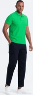 Koszulki męskie - Ombre Męska koszulka polo jednokolorowa BASIC z dzianiny pique - neonowa zieleń V25 OM-POBS-0100 L - miniaturka - grafika 1