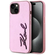 Etui i futerały do telefonów - Etui Karl Lagerfeld Wrinkled Metal Signature do iPhone 15 różowy - miniaturka - grafika 1
